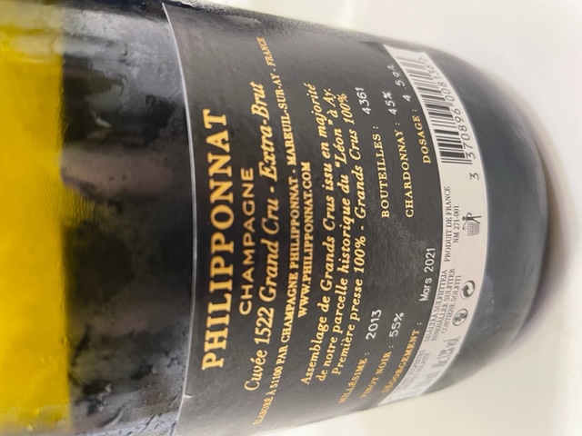 Philipponnat Cuvee 1522 Grand Cru Extra Brut Champagne Back Label.