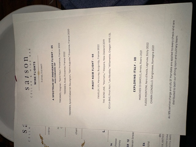 Saison wine flight page 1.