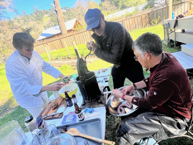 Sausage making with Sean, Roderick and Craig.