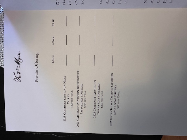 Fait-Main Tasting List