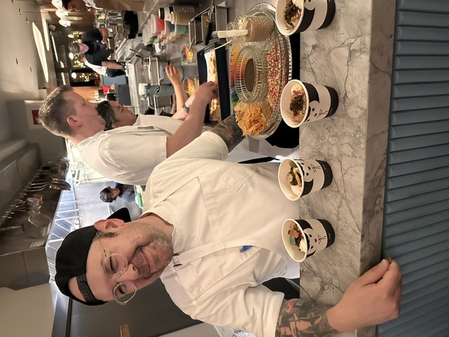 Guest chef Aaron Silverman of Rose’s Luxury serving dessert during a special dinner at 7 Adams in San Francisco